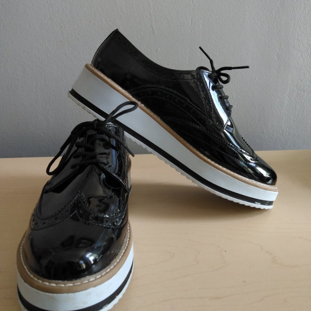 Creepers Platform Patent Lace Up Brogue Oxford Wingtip Shoes US9 Platform Wedge - Picture 5 of 10